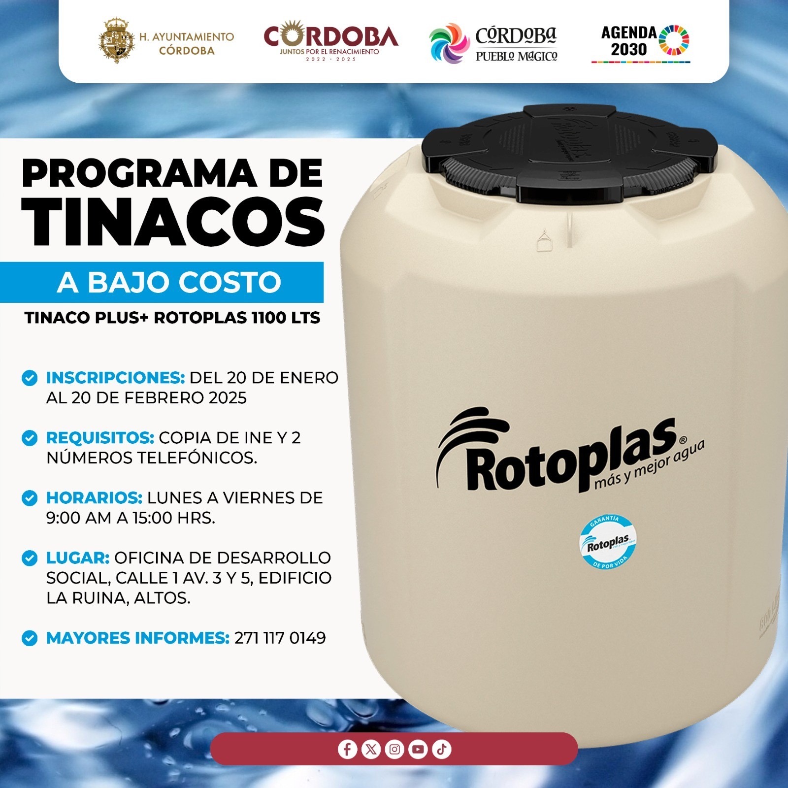 Desarrollo Social invita al Programa de Tinacos a Bajo Costo