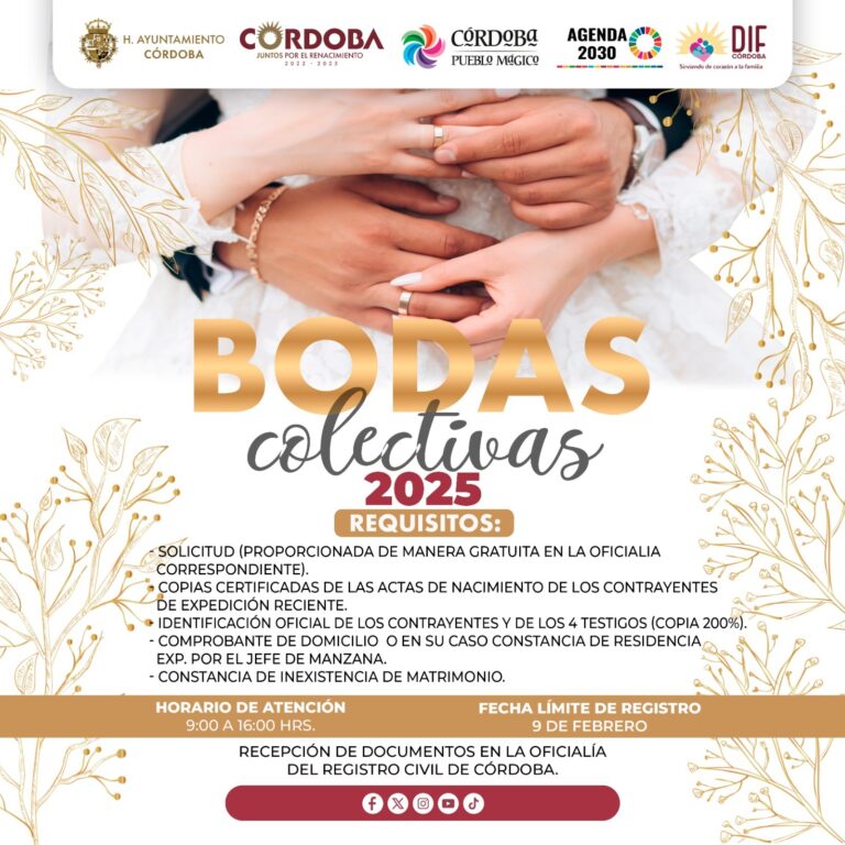 Vence mañana plazo para registro de bodas colectivas